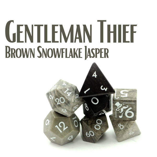 Level Up Dice Polyhedral 7-Die Set - Gentleman Thief Brown Snowflake Jasper - Super Retro