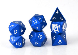 Level Up Dice Polyhedral 7-Die Set - Hold The Line Blue Aluminium - Super Retro