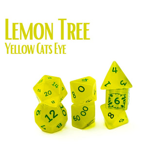 Level Up Dice Polyhedral 7-Die Set - Lemon Tree Yellow Cats Eye - Super Retro