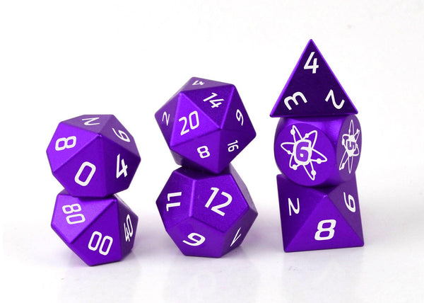 Level Up Dice Polyhedral 7-Die Set - Limitless Purple Aluminium - Super Retro
