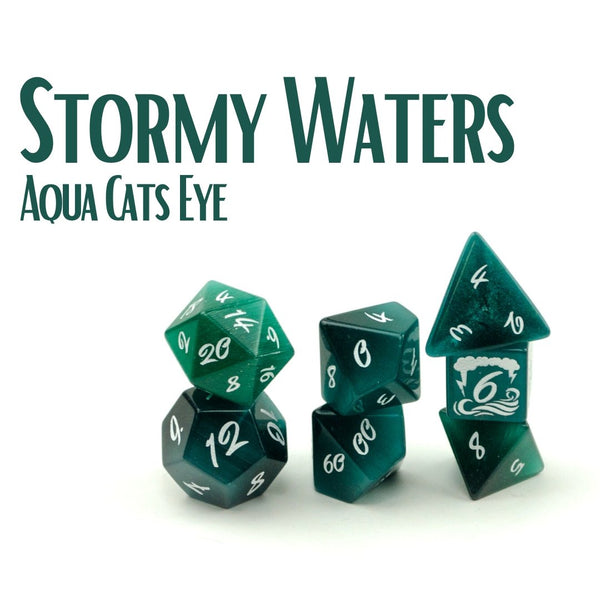 Level Up Dice Polyhedral 7-Die Set - Stormy Waters Aqua Cats Eye - Super Retro
