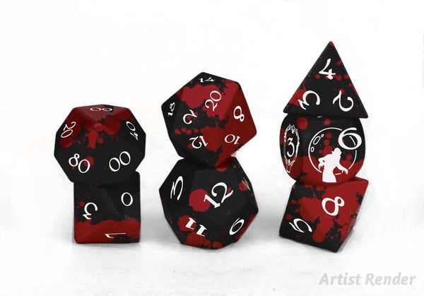 Level Up Dice Polyhedral 7-Die Set - Vampire Red/Black Aluminium - Super Retro