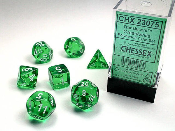Polyhedral 7-Die Set Translucent - Green/White - Super Retro