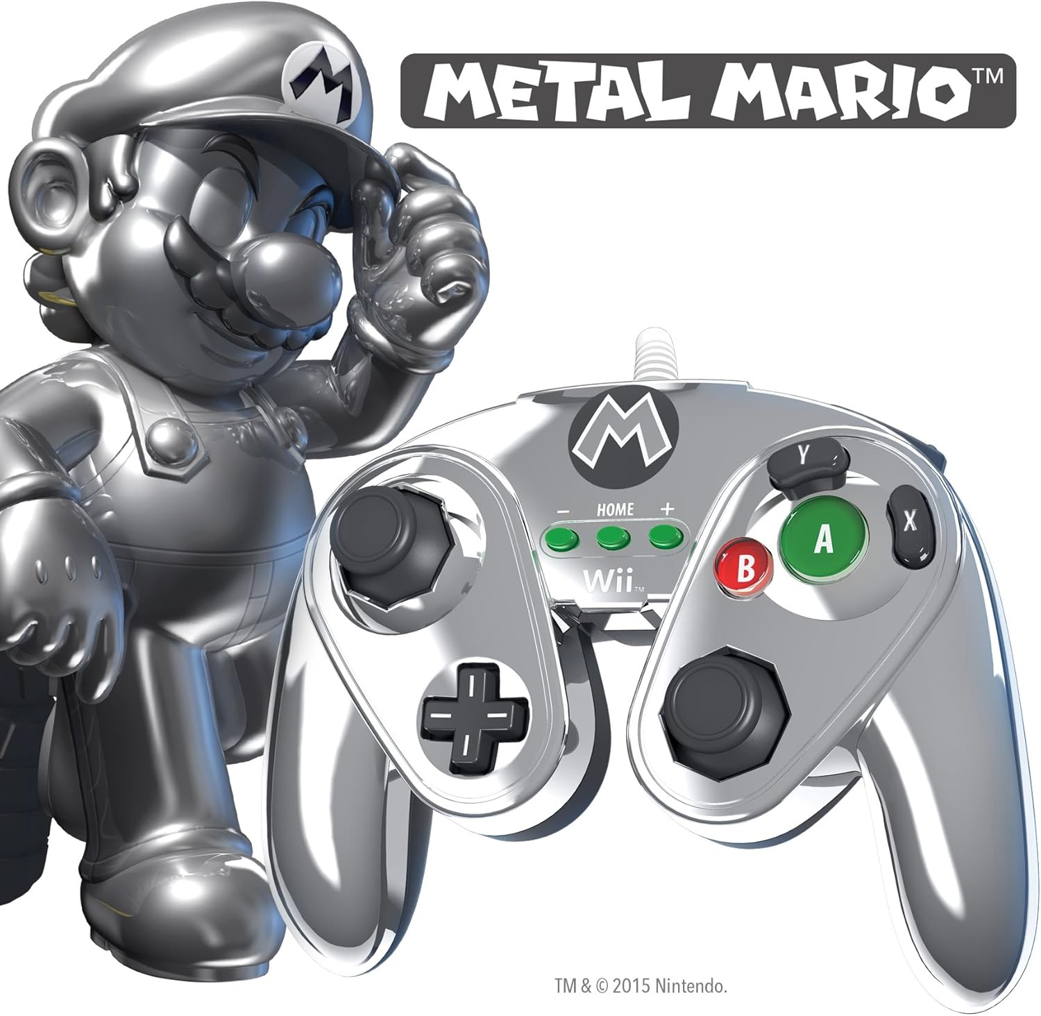 Controller - Metal Mario Wired Fight Pad - Super Retro - Wii