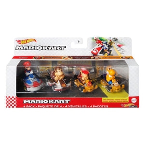 Hot Wheels Mario Kart: 4 Pack (Mario, Donkey Kong, Diddy Kong, Orange Yoshi) - Super Retro