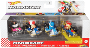 Hot Wheels Mario Kart: 4 Pack (Waluigi, Toad, Yoshi, Diddy Kong) - Super Retro