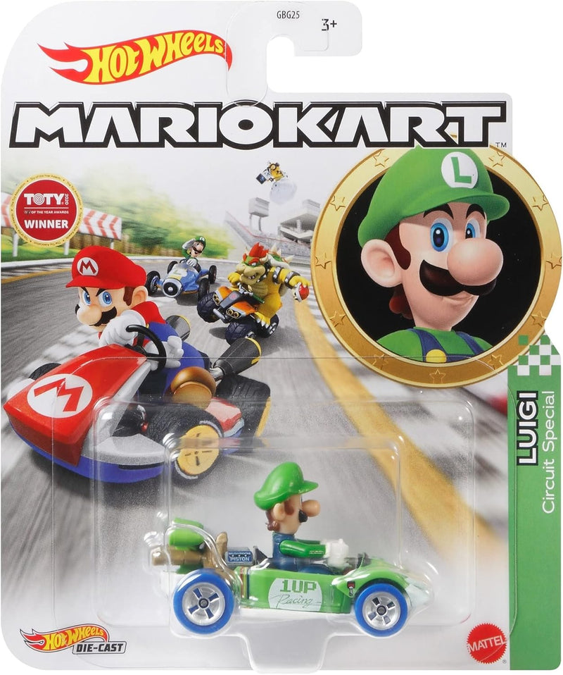 Hot Wheels Mario Kart - Luigi Circuit Special, Modellino Die-Cast Scala 1:64 Lunghezza 5 Cm, Giocattolo Per Bambini