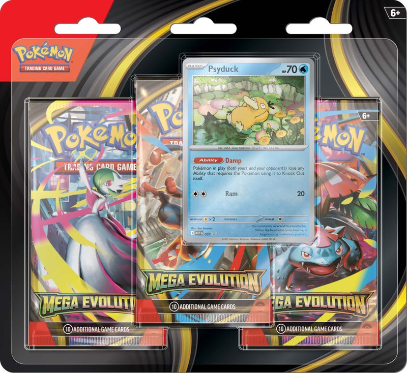 Pokemon TCG Mega Evolution - Three Booster Blister Psyduck - Super Retro