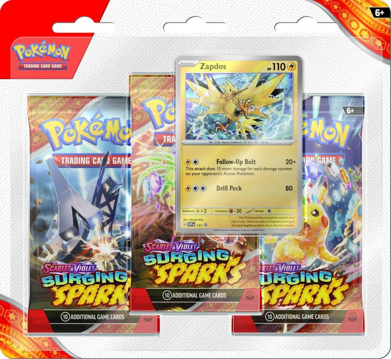 Pokemon TCG Scarlet & Violet 8 Surging Sparks - Three Booster Blister Zapdos - Super Retro