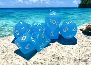 Polyhedral 7 - Die Set Frosted - Caribbean Blue/White - Super Retro