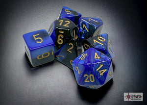 Polyhedral 7 - Die Set Gemini - Black - Blue/Gold - Super Retro