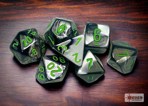 Polyhedral 7 - Die Set Gemini - Black - Grey/Green - Super Retro