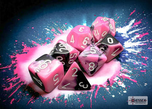 Polyhedral 7 - Die Set Gemini - Black - Pink/White - Super Retro