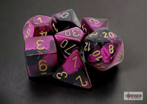 Polyhedral 7 - Die Set Gemini - Black - Purple/Gold - Super Retro