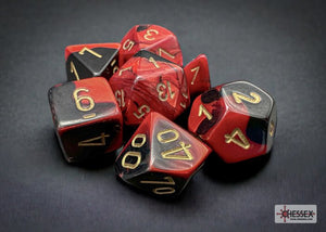 Polyhedral 7 - Die Set Gemini - Black - Red/Gold - Super Retro