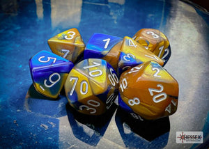 Polyhedral 7 - Die Set Gemini - Blue - Gold/White - Super Retro