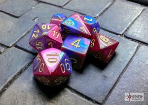 Polyhedral 7 - Die Set Gemini - Blue - Purple/Gold - Super Retro