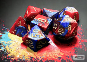 Polyhedral 7 - Die Set Gemini - Blue - Red/Gold - Super Retro