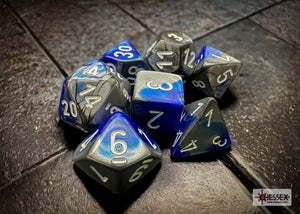 Polyhedral 7 - Die Set Gemini - Blue - Steel/White - Super Retro