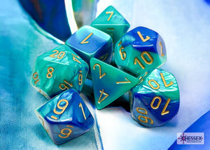 Polyhedral 7 - Die Set Gemini - Blue - Teal/Gold - Super Retro