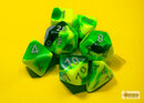 Polyhedral 7 - Die Set Gemini - Green - Yellow/Silver - Super Retro