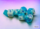 Polyhedral 7 - Die Set Gemini - Pearl Turquoise - White/Blue - Super Retro