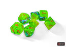 Polyhedral 7 - Die Set Gemini - Plasma Green - Teal/Orange - Super Retro