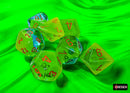Polyhedral 7 - Die Set Gemini - Plasma Green - Teal/Orange - Super Retro