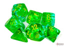 Polyhedral 7 - Die Set Gemini - Translucent Green - Teal/Yellow - Super Retro