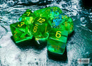 Polyhedral 7 - Die Set Gemini - Translucent Green - Teal/Yellow - Super Retro