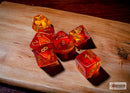 Polyhedral 7 - Die Set Gemini - Translucent Red - Yellow/Gold - Super Retro