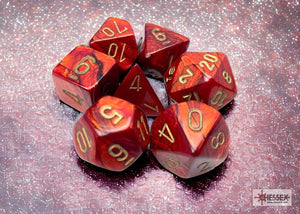 Polyhedral 7 - Die Set Scarab - Scarlet/Gold - Super Retro