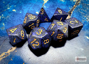 Polyhedral 7 - Die Set Speckled - Golden Cobalt - Super Retro