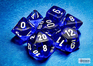 Polyhedral 7 - Die Set Translucent - Blue/White - Super Retro