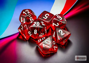 Polyhedral 7 - Die Set Translucent - Red/White - Super Retro
