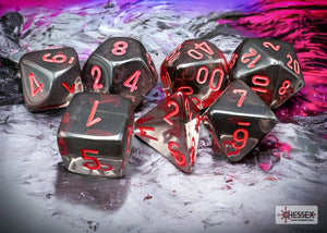 Polyhedral 7 - Die Set Translucent - Smoke/Red - Super Retro