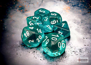 Polyhedral 7 - Die Set Translucent - Teal/White - Super Retro