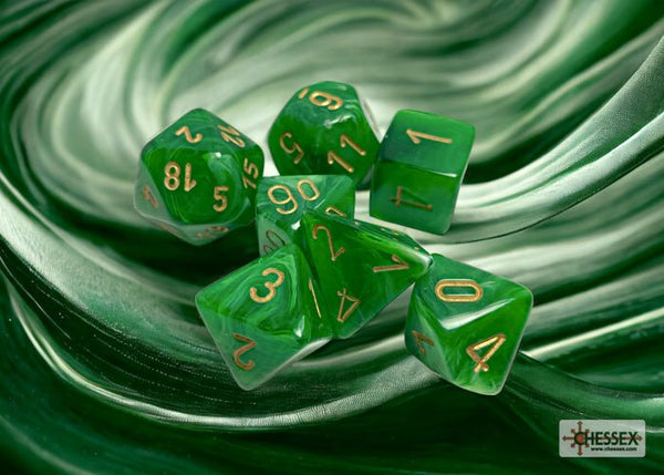 Polyhedral 7 - Die Set Vortex - Green/Gold - Super Retro