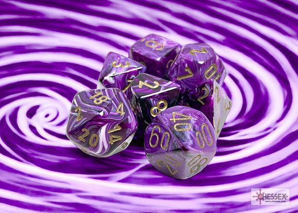 Polyhedral 7 - Die Set Vortex - Purple/Gold - Super Retro