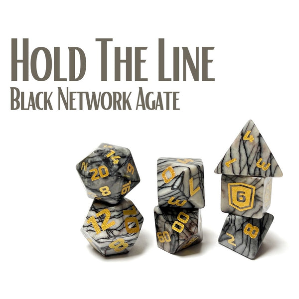 Level Up Dice Polyhedral 7-Die Set - Hold The Line Black Network Agate - Super Retro