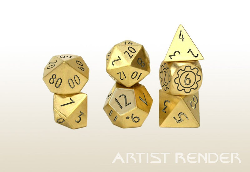 Level Up Dice Polyhedral 7-Die Set - Progress Brass - Super Retro