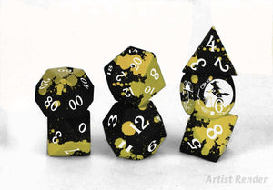 Level Up Dice Polyhedral 7-Die Set - Witch Yellow/Black Aluminium - Super Retro