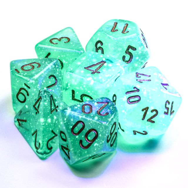 Polyhedral 7-Die Set Borealis - Light Green/Gold - Super Retro