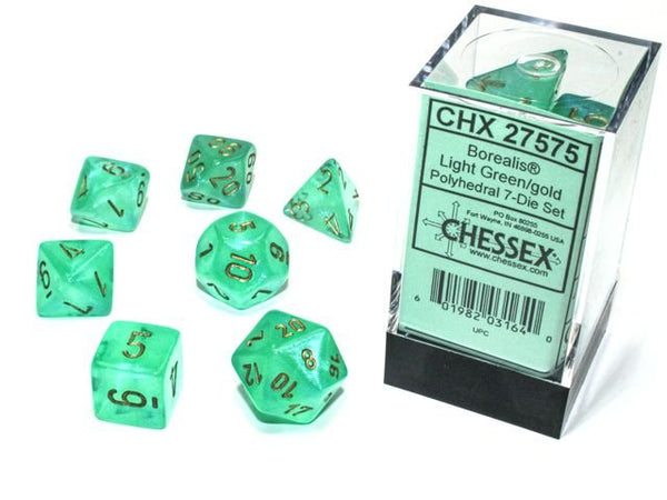 Polyhedral 7-Die Set Borealis - Light Green/Gold - Super Retro