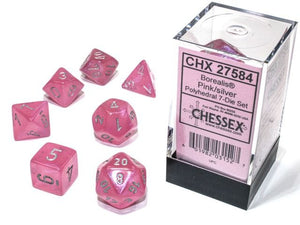 Polyhedral 7-Die Set Borealis - Pink/Silver - Super Retro