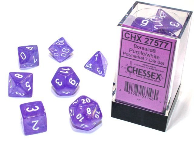 Polyhedral 7-Die Set Borealis - Purple/White - Super Retro