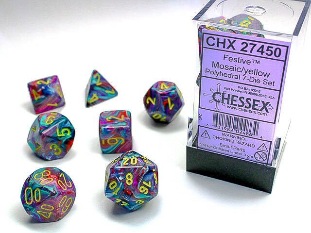 Polyhedral 7-Die Set Festive - Mosaic/Yellow - Super Retro