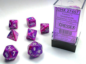 Polyhedral 7-Die Set Festive - Violet/White - Super Retro