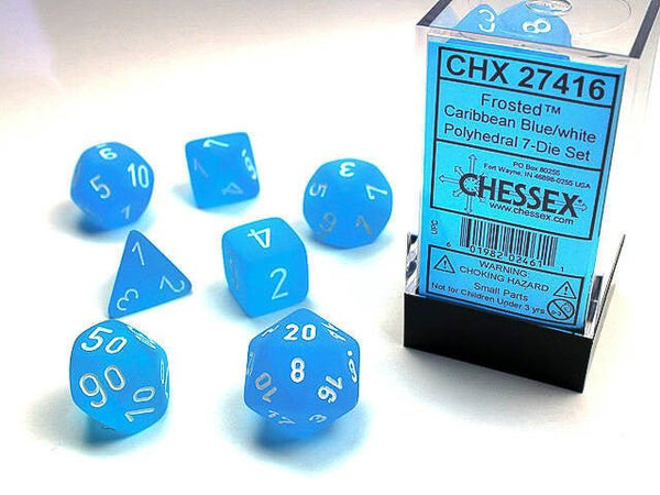 Polyhedral 7-Die Set Frosted - Caribbean Blue/White - Super Retro