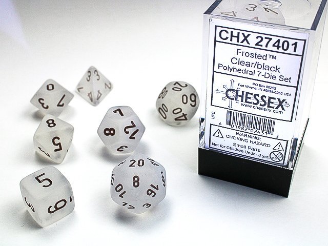 Polyhedral 7-Die Set Frosted - Clear/Black - Super Retro